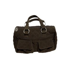 Vera Bradley Quilted Brown Satchel Handbag Microfiber Shoulder Bag Multi Pocket